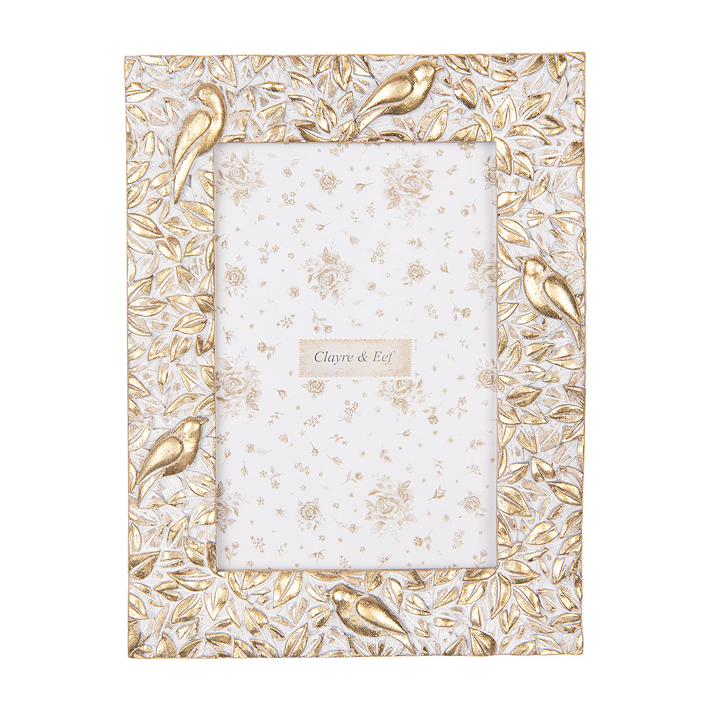 [2F1255] Picture Frame Gold colored White 15x2x20 cm / 10x15 cm