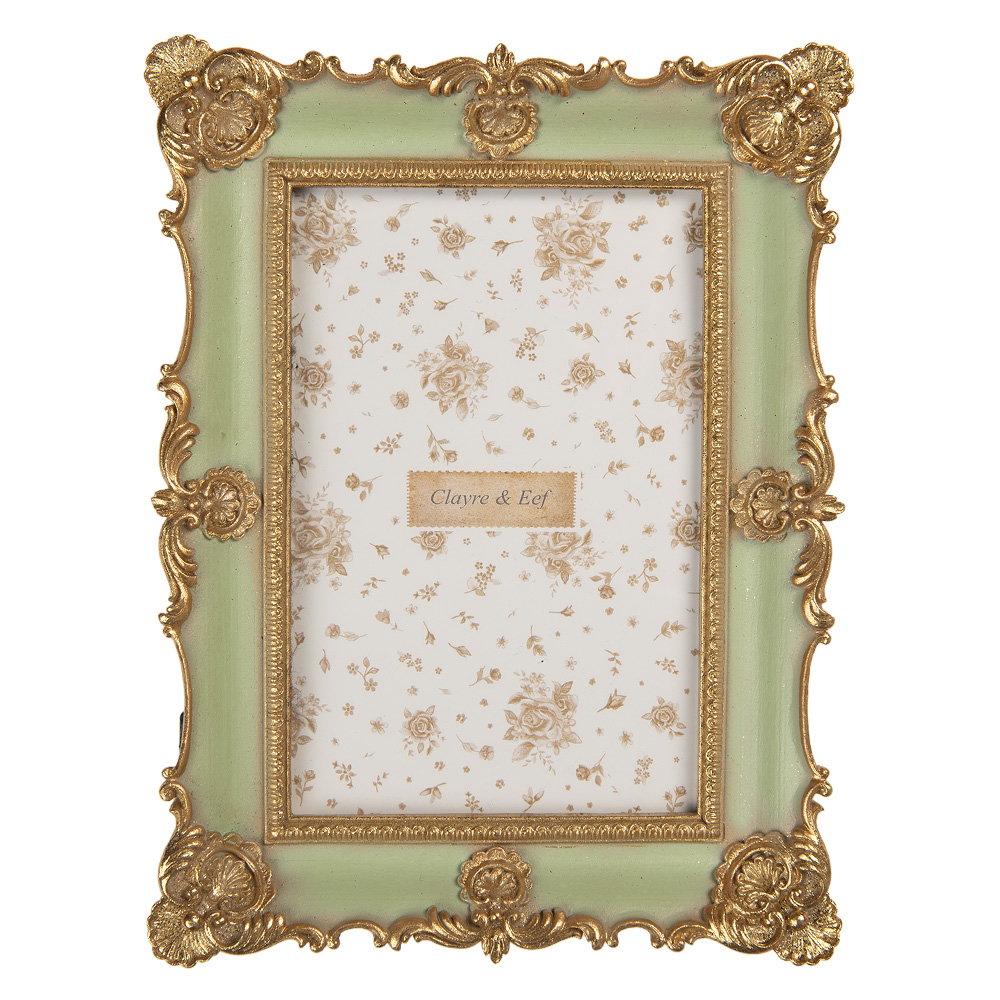 [2F1354S] Bilderrahmen Grün Goldfarbig 15x2x21 cm / 10x15 cm
