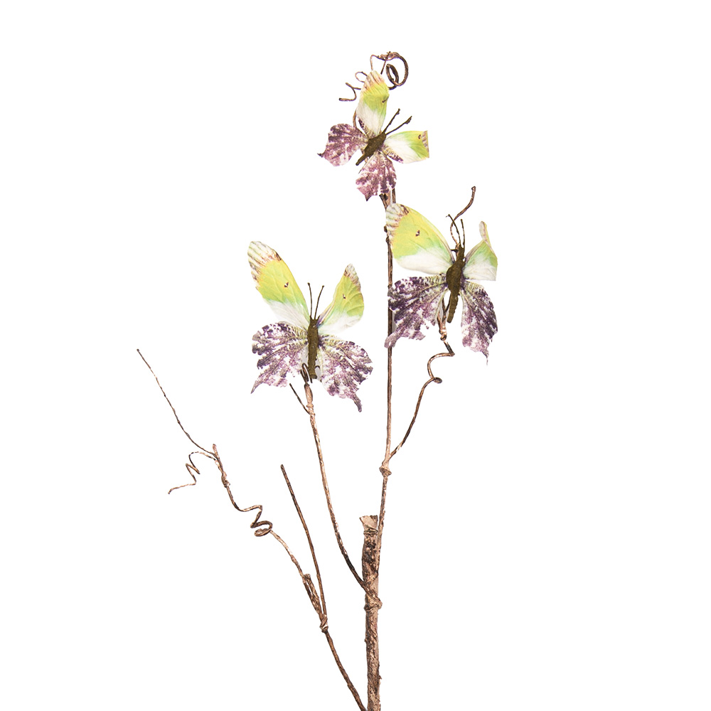 [50806] Decoration Branch with butterflies Green 14x5x85 cm