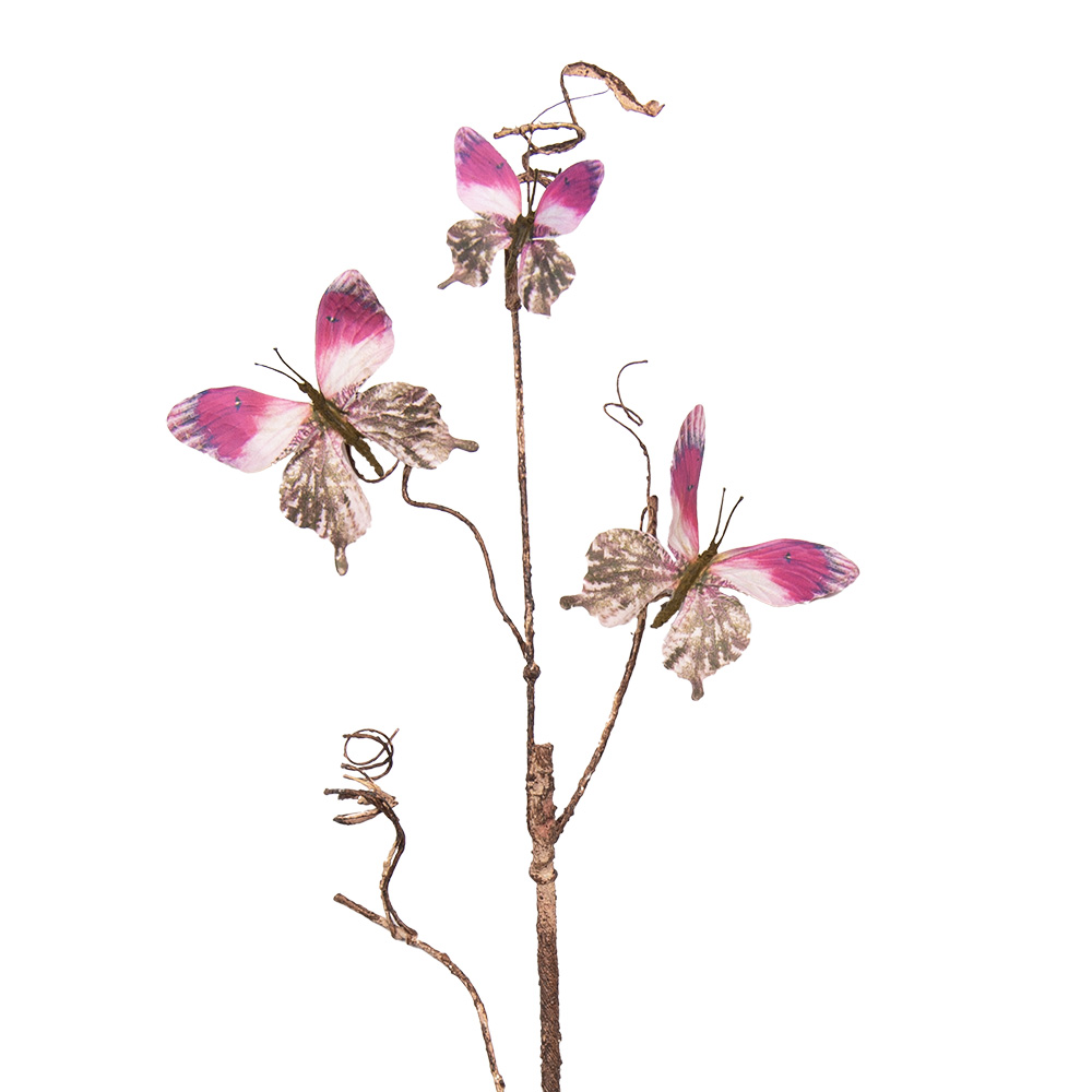 [50808] Deko Zweig mit Schmetterlinge Rosa 14x5x85 cm