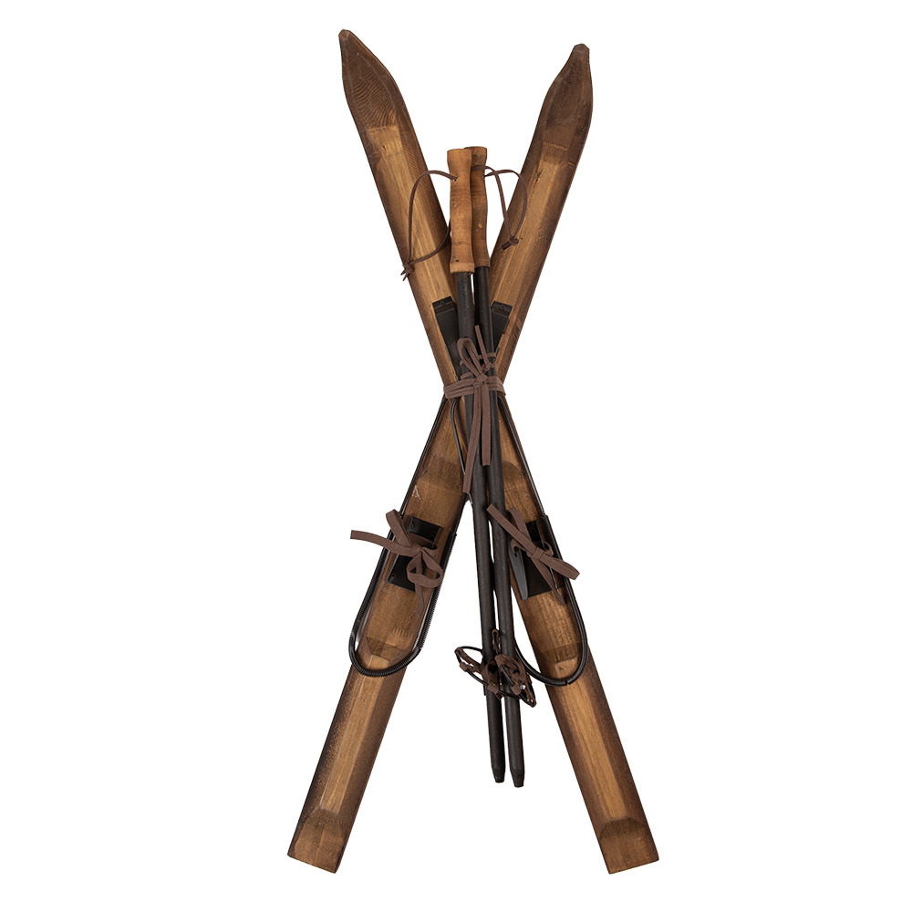 [5H0721] Décoration des skis (2) + Bâtons de ski (2) Marron 24x10x90 cm