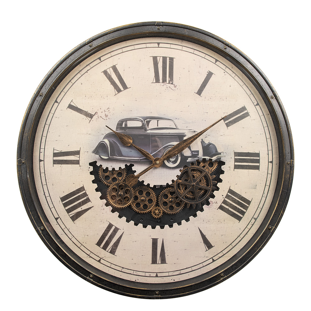 [5KL0241] Wanduhr Schwarz Beige Ø 76x8 cm / 3xAA