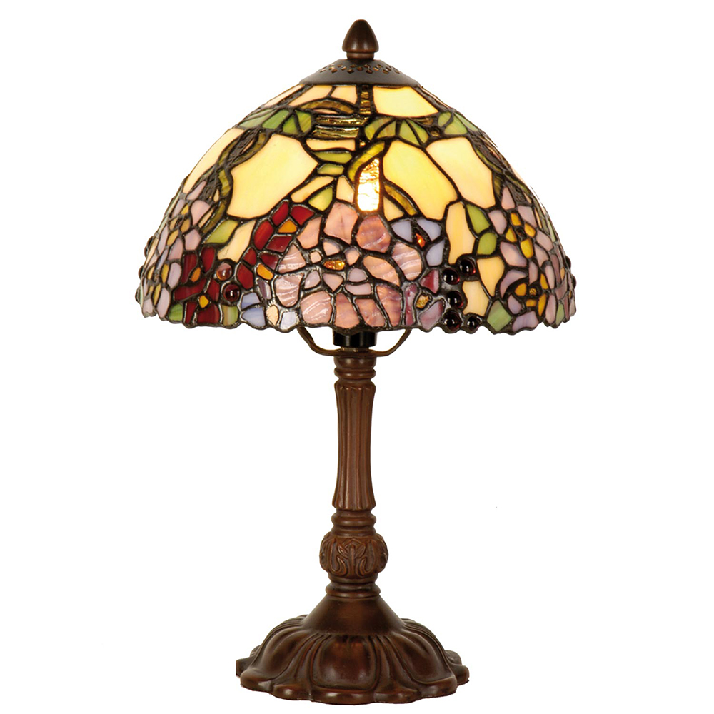 [5LL-1103] Tiffany Tischlampe Gelg, Grün, Rosa Ø 22x32 cm E14/max 1x40W