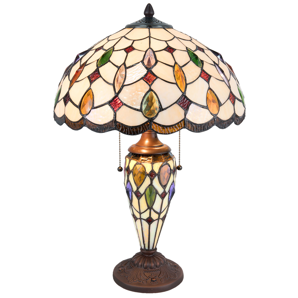 [5LL-5182] Tafellamp Tiffany Ø 40x60 cm E27/max 2x60W E14/max 1x15W