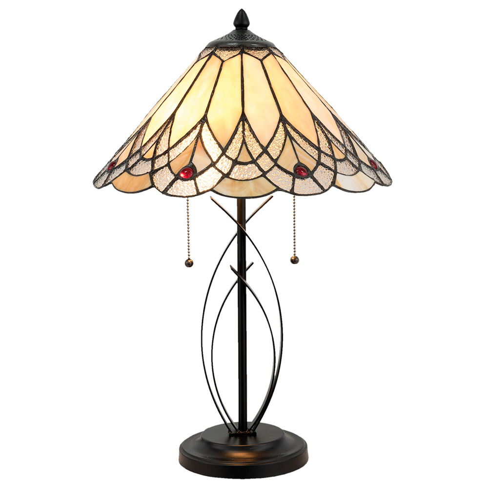 [5LL-5186] Lampe de table Tiffany Beige, Marron Ø 40x60 cm E27/max 2x60W
