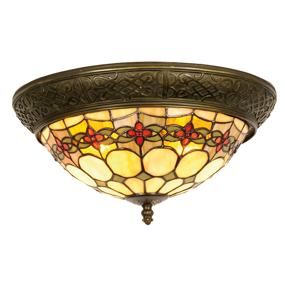[5LL-5355] Ceiling Lamp Tiffany Beige, Red Ø 38x19 cm E14/max 2x40W