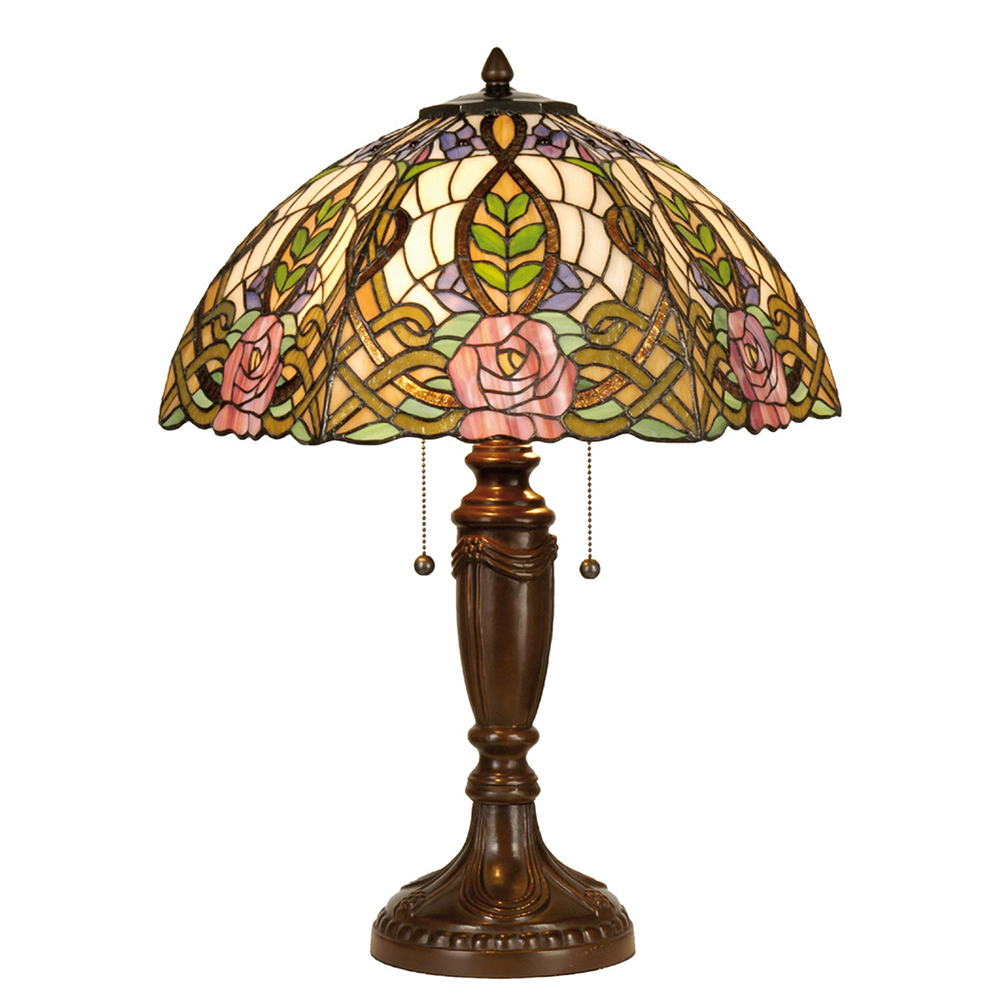[5LL-5370] Tiffany Tischlampe Grün, Rosa Ø 47x61 cm E27/max 2x60W