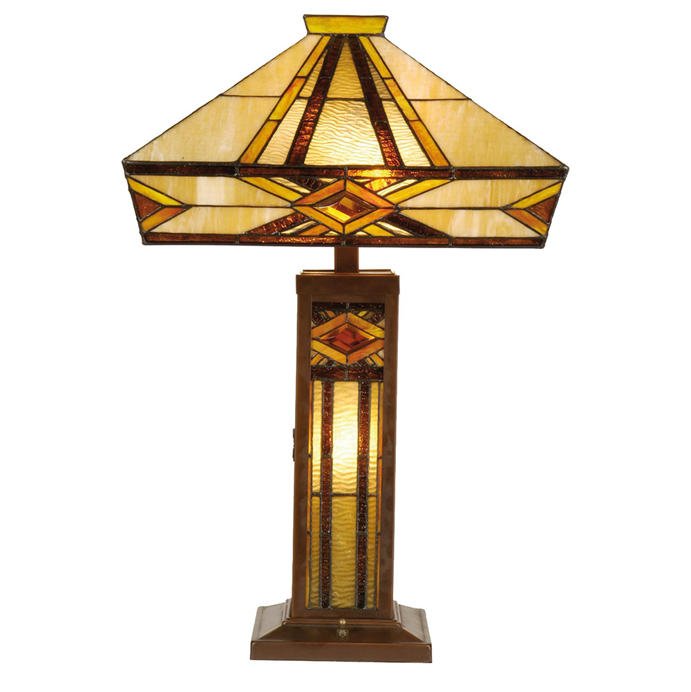 Lampe de table Tiffany Beige, Marron 42x42x71 cm E27/max 2x60W E14/max 1x15W