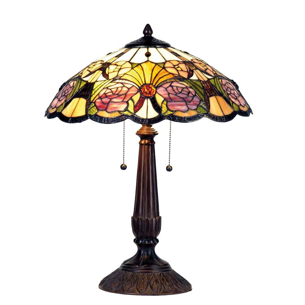 [5LL-5546] Lampe de table Tiffany Jaune, Vert, Rose Ø 44x57 cm E27/max 2x60W