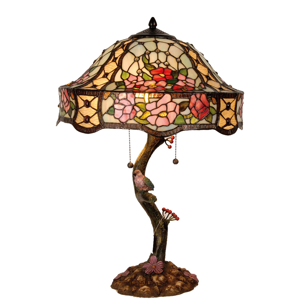 [5LL-5631] Lampe de table Tiffany Vert, Rose Ø 45x62 cm E27/max 3x60W