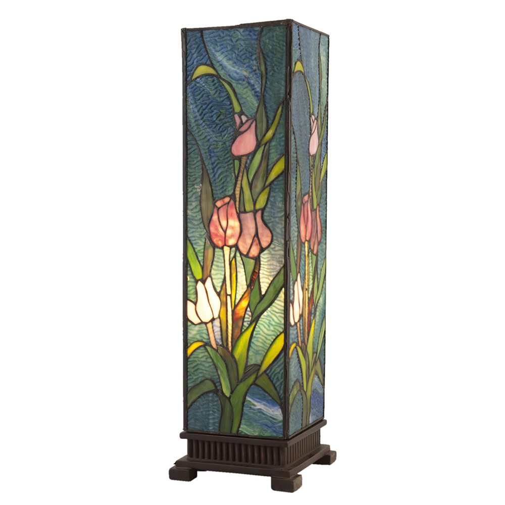 [5LL-5749] Tiffany Tischlampe Grün, Rosa, Blau 17x17x58 cm E27/max 1x60W