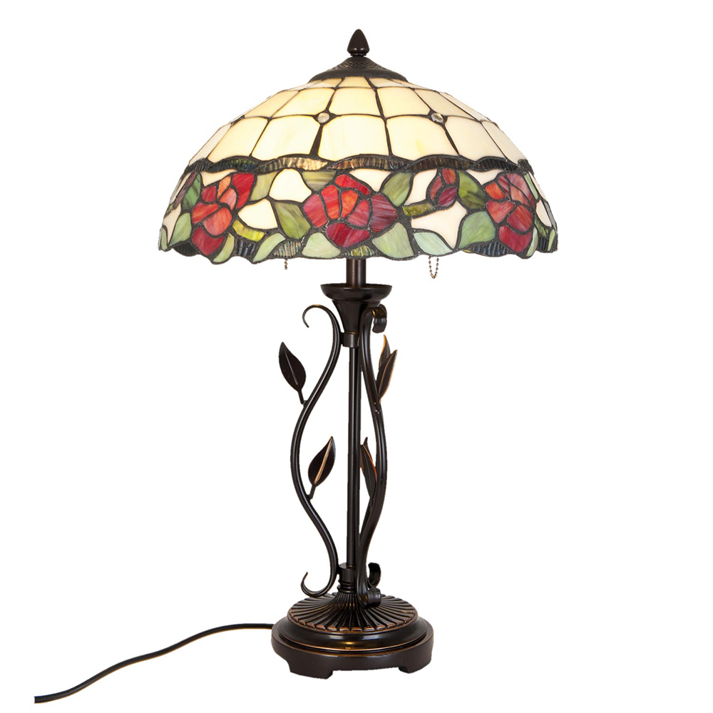[5LL-5785] Tiffany Tischlampe Beige, Grün Ø 35x61 cm E27/max 2x60W