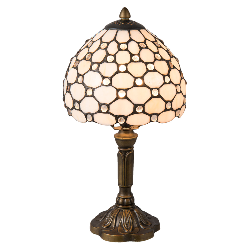 [5LL-5879] Lampe de table Tiffany Blanc, Marron Ø 21x38 cm E14/max 1x40W