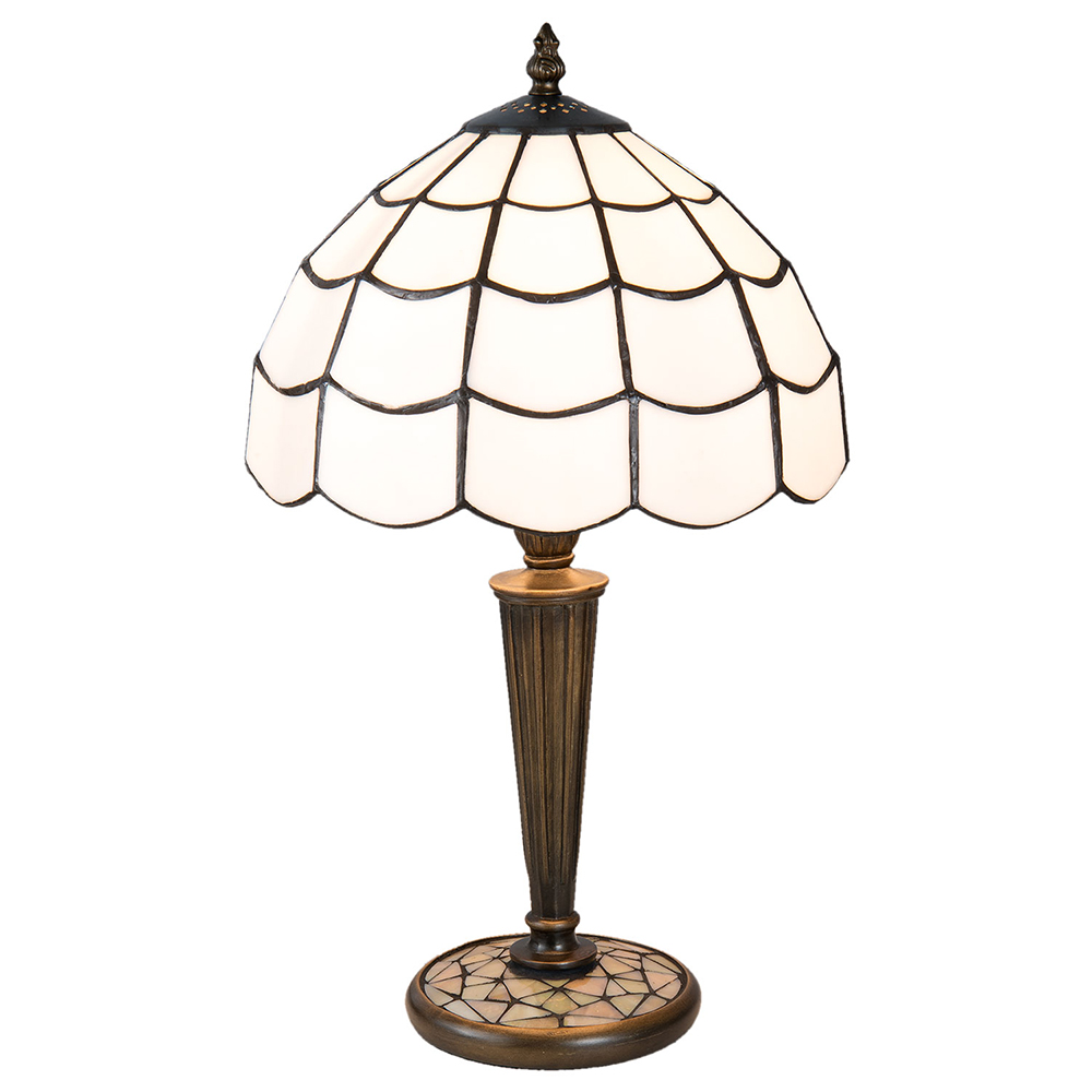 [5LL-5936] Lampe de table Tiffany Blanc, Marron Ø 25x43 cm E27/max 1x40W