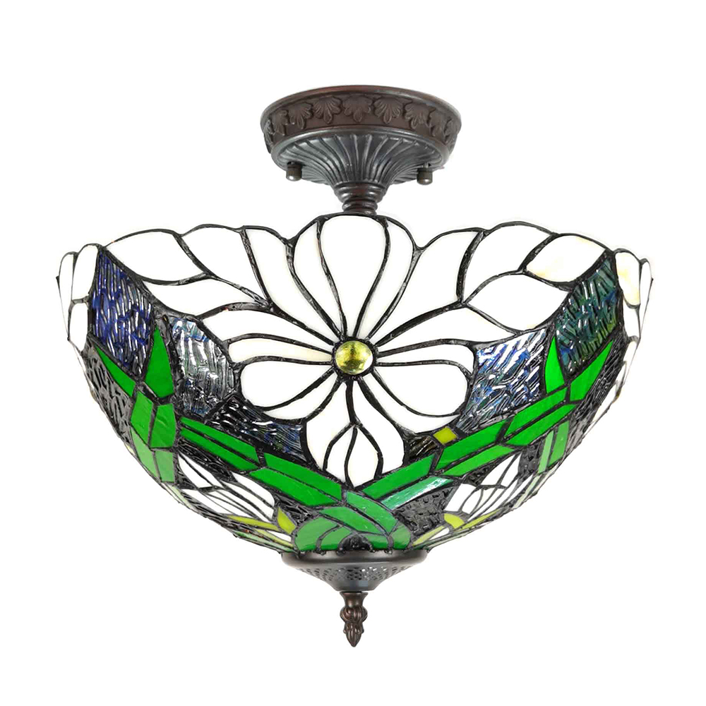 [5LL-6139] Lampe de plafond Tiffany Crème Ø 36x35 cm E27/max 2x60W