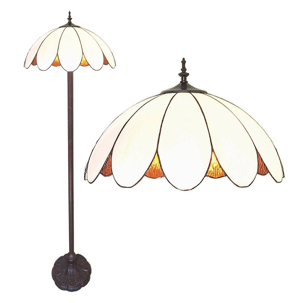 [5LL-6148] Lampada da Terra Tiffany Bianco Ø 46x166 cm E27/max 2x60W