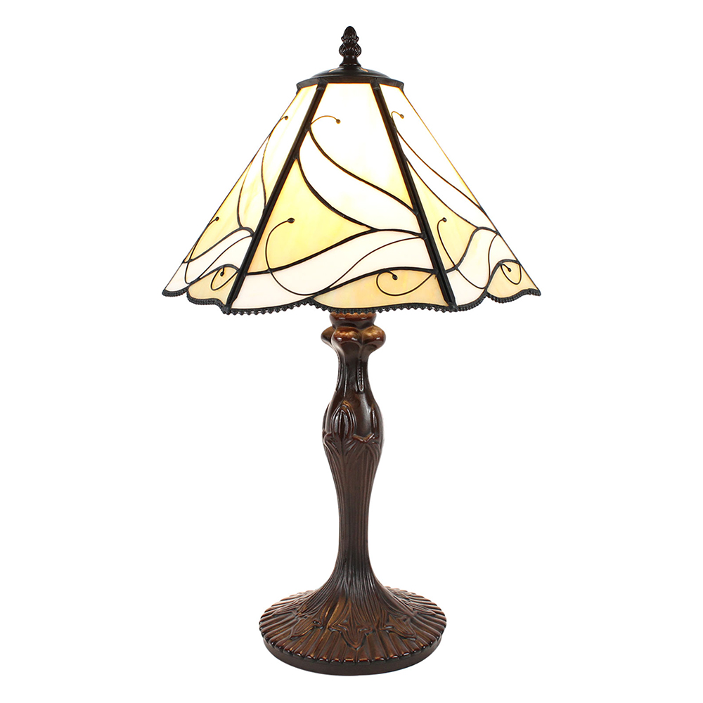 [5LL-6189] Tiffany Tischlampe Beige ,Weiß Ø 31x43 cm E27/max 1x60W
