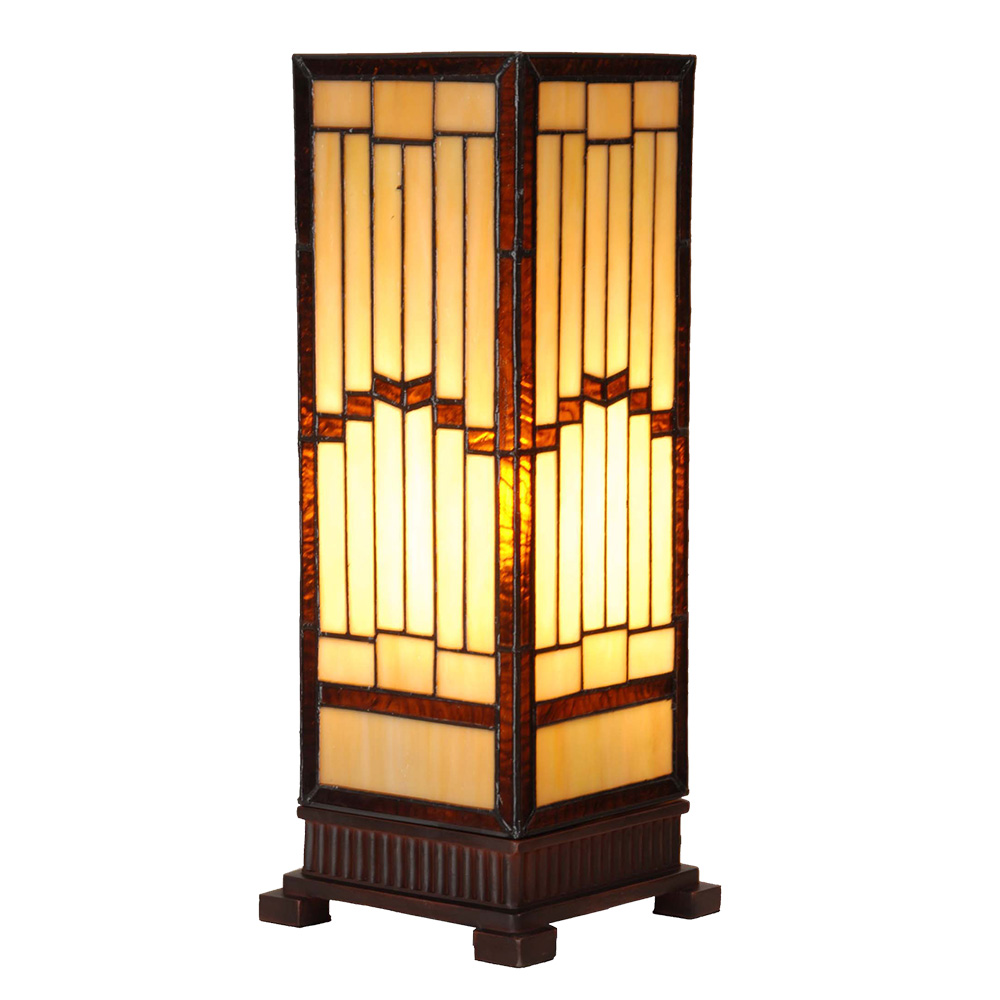 [5LL-6358] Lampe de table Tiffany Beige Marron 17x17x44 cm E27/max 1x40W