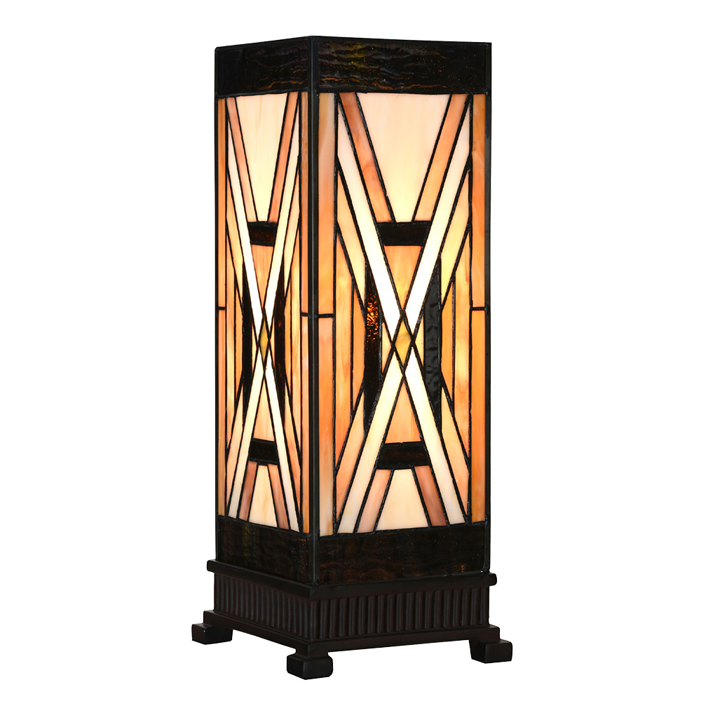 [5LL-6359] Tiffany Tischlampe Braun Beige 17x17x44 cm E27/max 1x40W