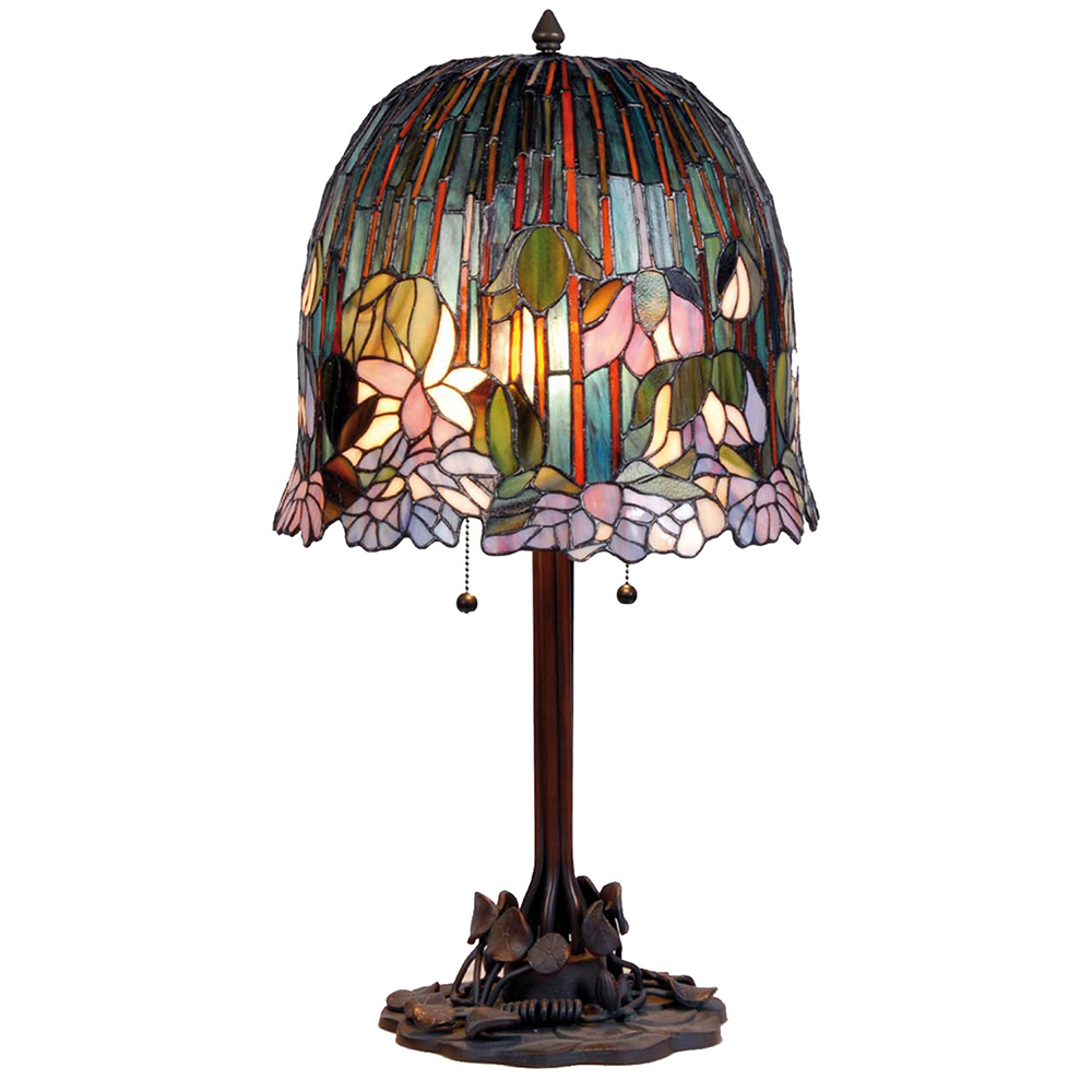 [5LL-9935] Tiffany Tischlampe Grün, Rosa, Blau Ø 35x68 cm E27/max 2x60W