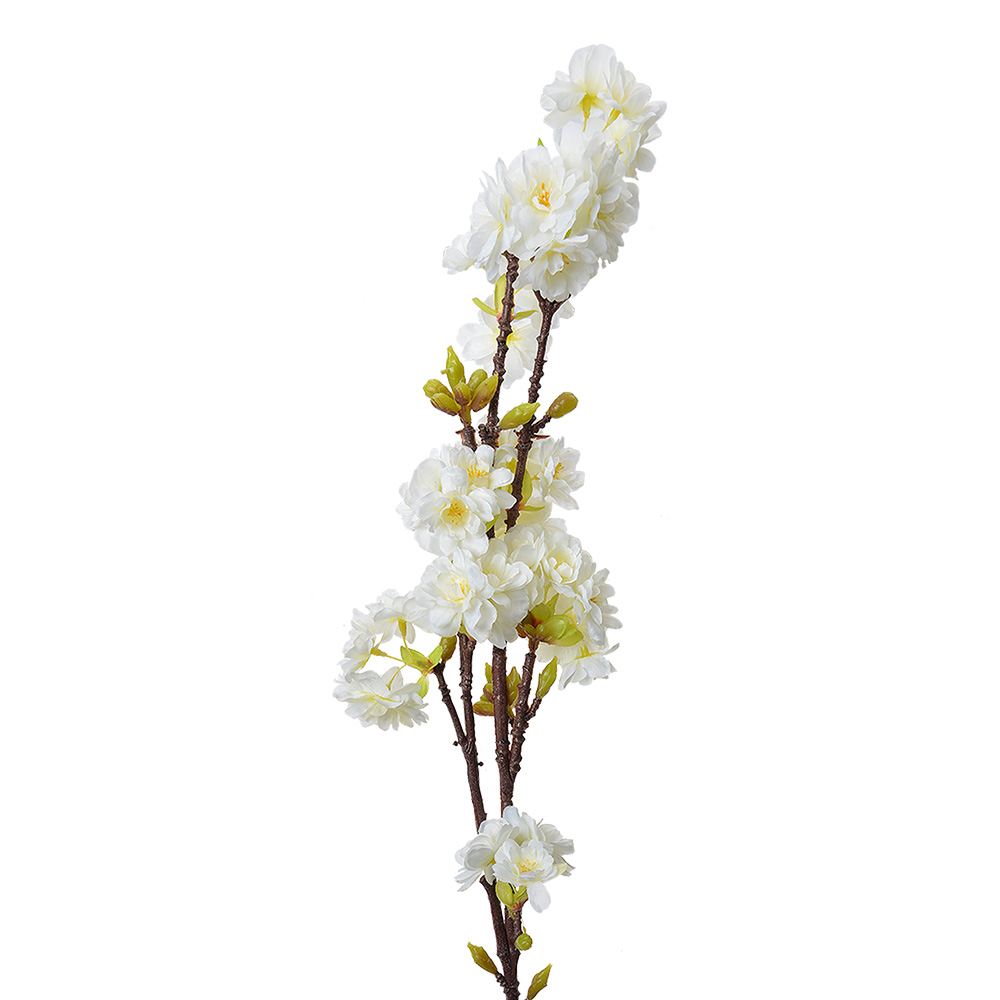 [5PL0093] Decorative Artificial Branch with flowers White 10x8x92 cm