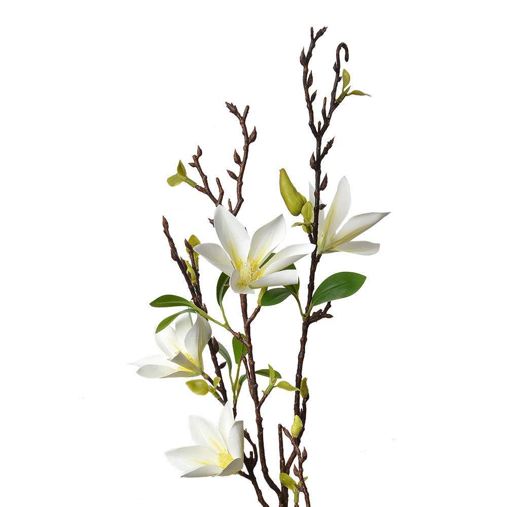 [5PL0129W] Deko Ast mit Blumen Weiß Grün 15x7x84 cm
