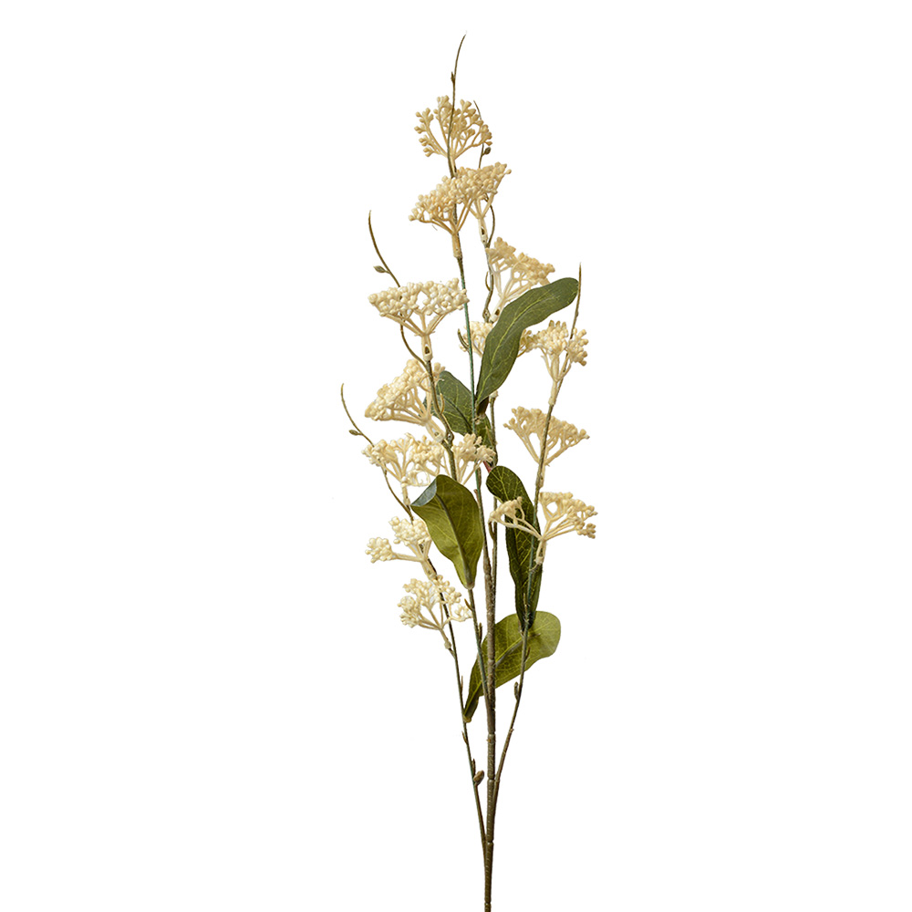 [5PL0164Y] Deko Ast mit Blumen Beige Grün 8x6x80 cm