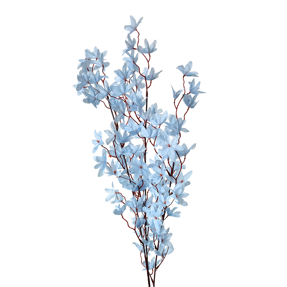 [5PL0167BL] Deko Ast mit Blumen Blau Grün 6x6x110 cm