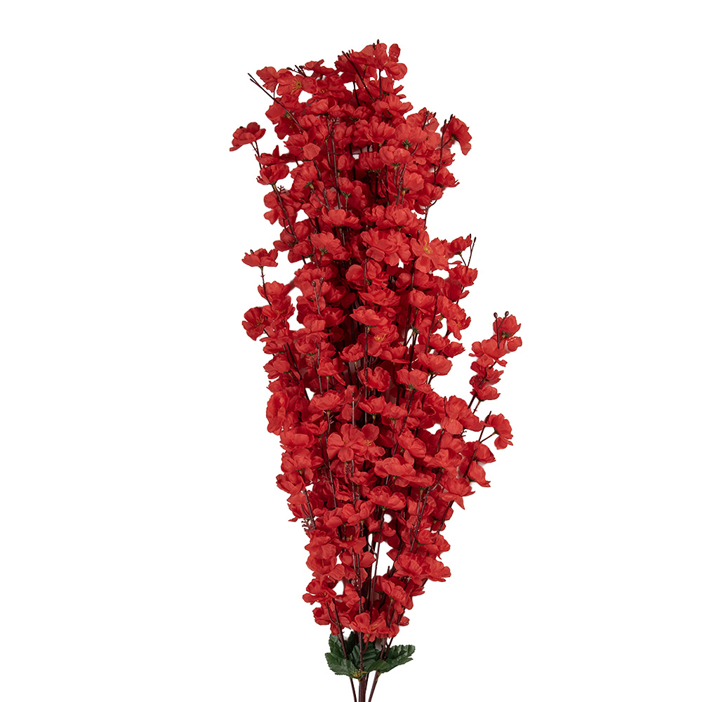 [5PL0168R] Deko Ast mit Blumen Rot Grün 15x10x100 cm