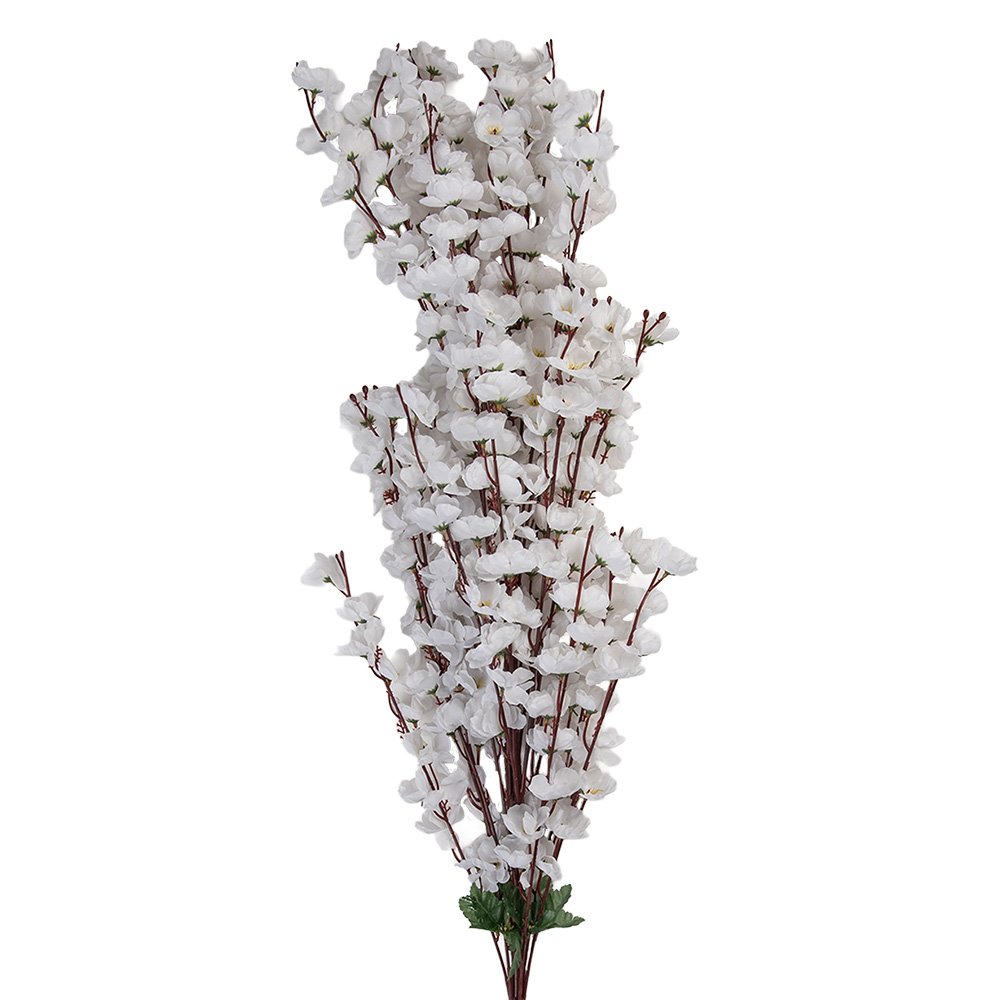 [5PL0168W] Branche de décoration avec fleurs Blanc Vert 15x10x100 cm