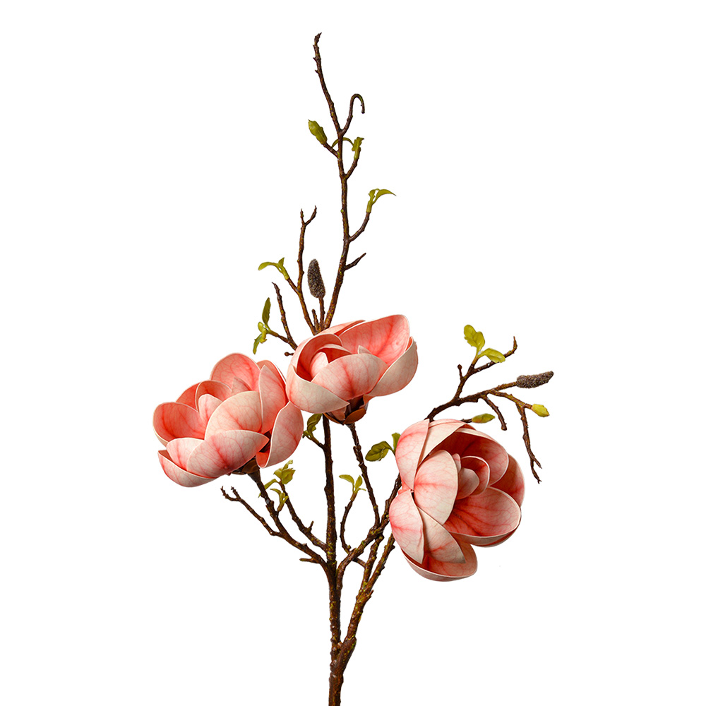 [5PL0169P] Decorative Artificial Branch with flowers Pink Brown 20x20x106 cm