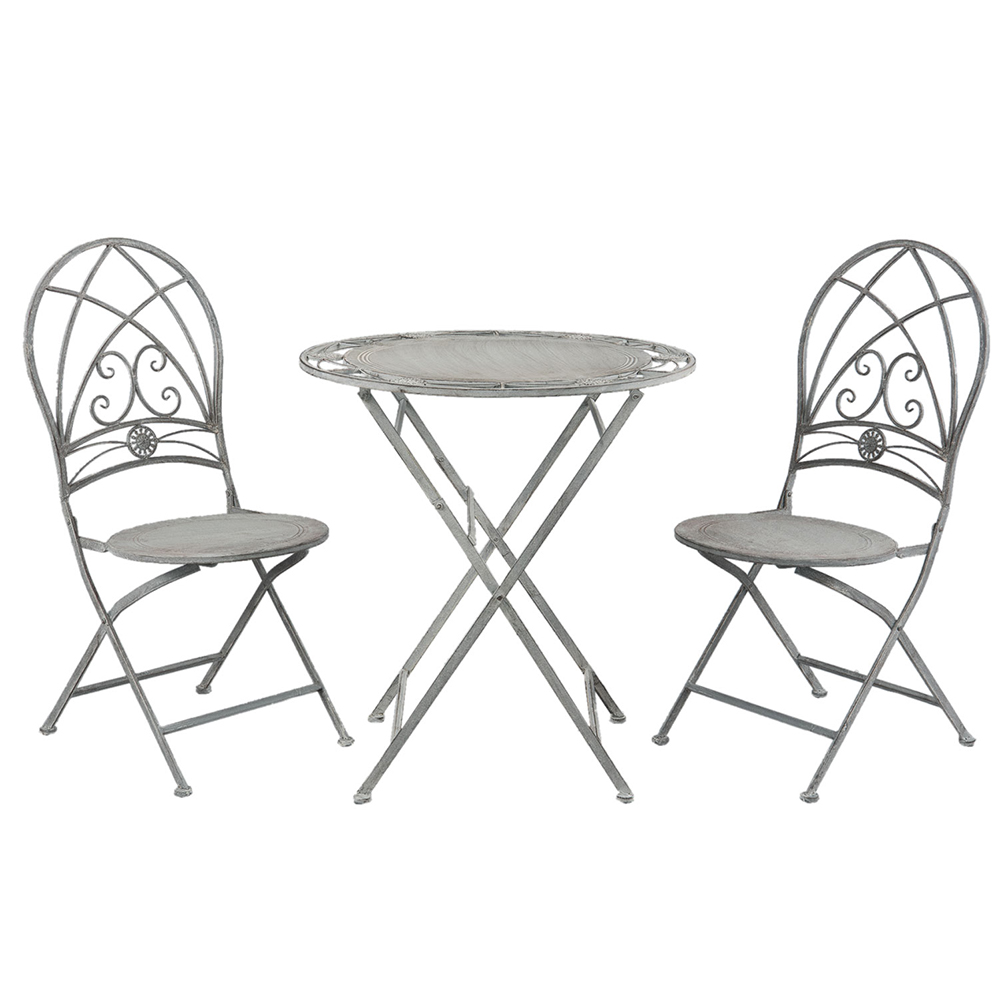 [5Y0387] Set da bistrot tavolo da bistrot sedia da bistrot 3 pezzi Grigio Ø 70x76 / 42x54x93 cm (2)