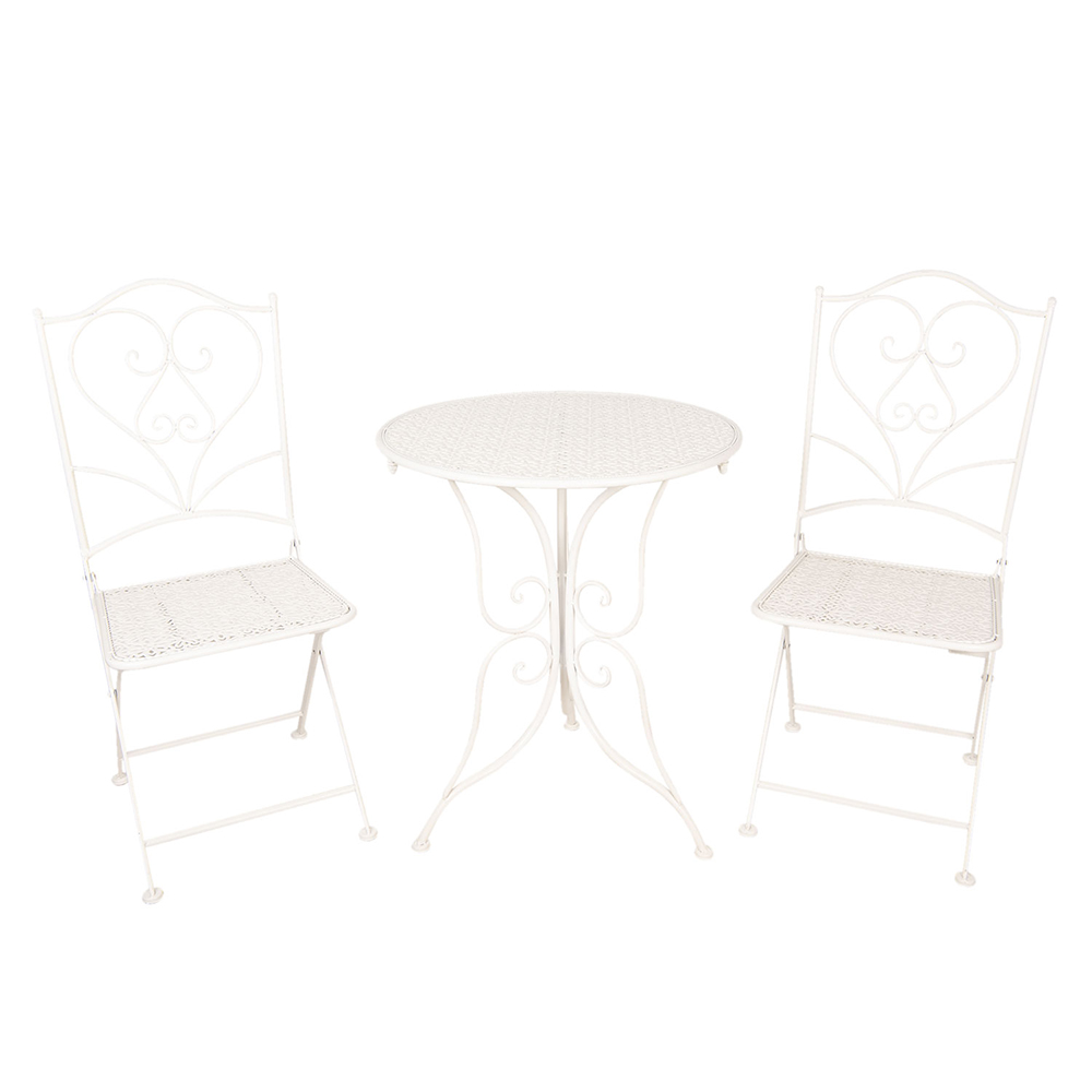 [5Y0637] Ensemble bistro, table bistro, chaises bistro,(set de 3 pièces) Blanc Ø 60x70 / 40x40x92 cm (2)