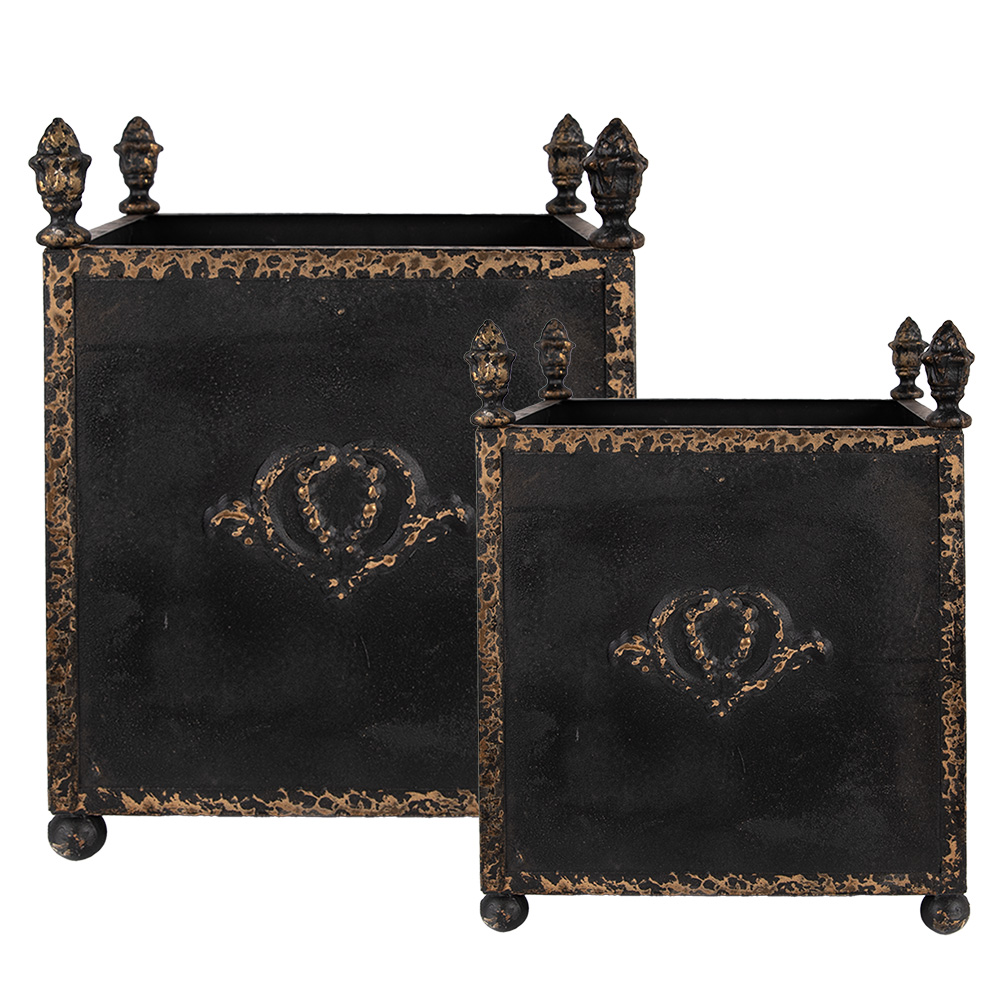 [5Y1293] Flower Pots (set of 2) Black Brown 42x42x51 / 32x32x41 cm