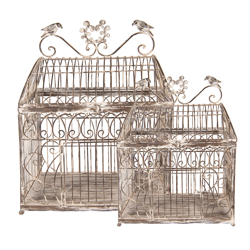 [5Y1340] Birdcage for Inside Set of 2 Brown Beige 43x29x56 / 35x25x41 cm