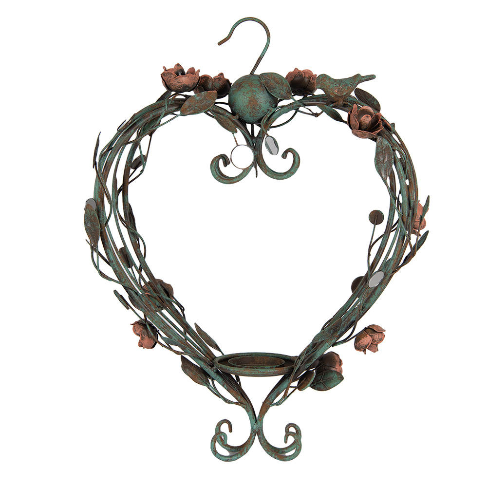 [5Y1341] Hanging Candle Holder Heart Green Pink 43x22x60 cm