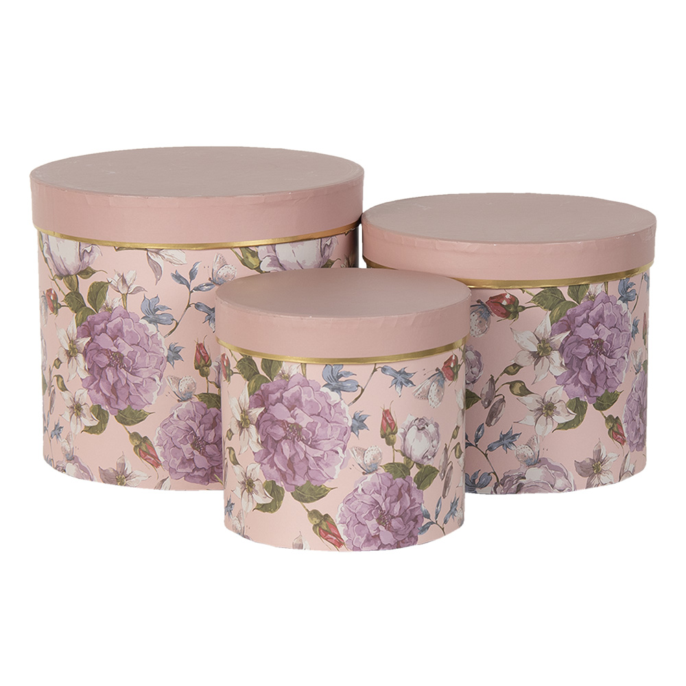 [64742] Boîte à chapeaux (set de 3) Rose Ø 20x17 / Ø 17x15 / Ø 14x13 cm