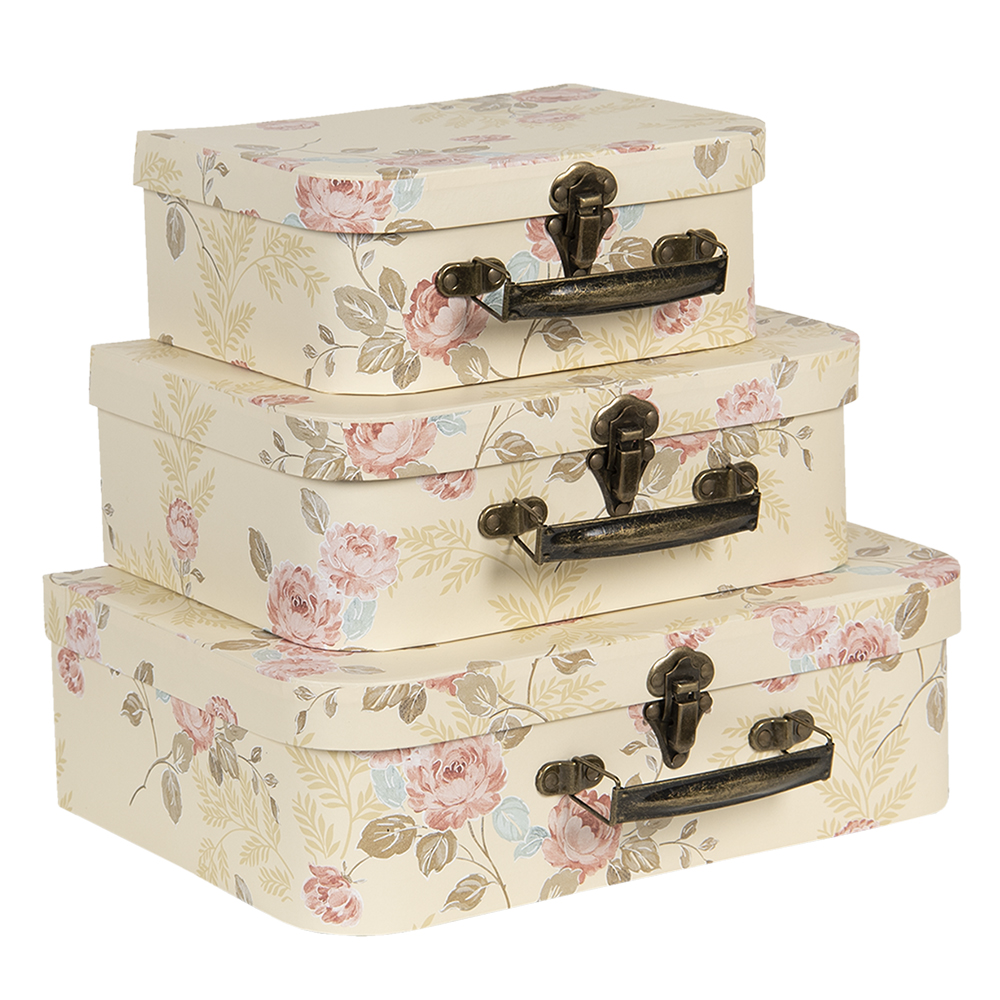 [64752] Dekorativer Koffer 3er Set Beige 30x21x9/25x18x9/20x16x8 cm