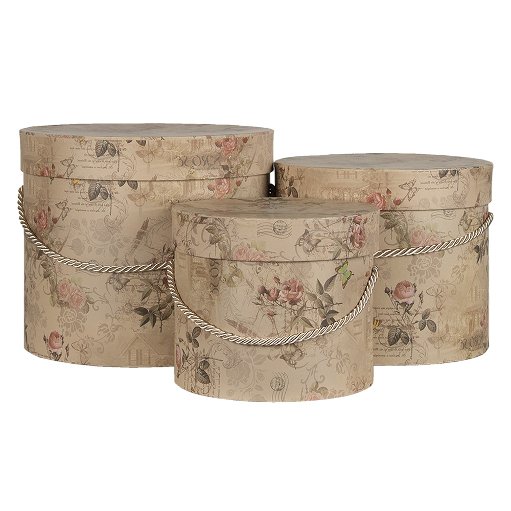 [65012] Hutschachtel 3er Set Beige Ø 23x20 / Ø 20x17 / Ø 17x14 cm