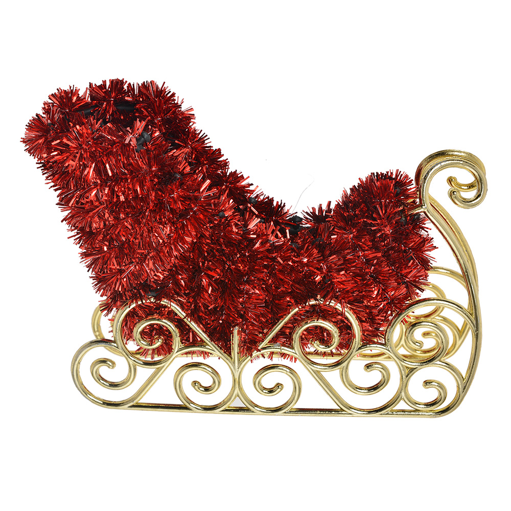 [65485] Deko Schlitten Rot Goldfarbig 14x3x11 cm