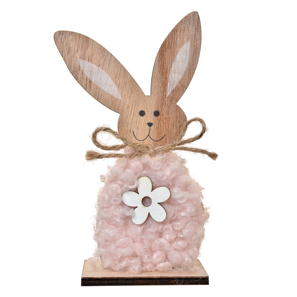 [65634] Decoration Statue Rabbit Brown Pink 6x4x14 cm