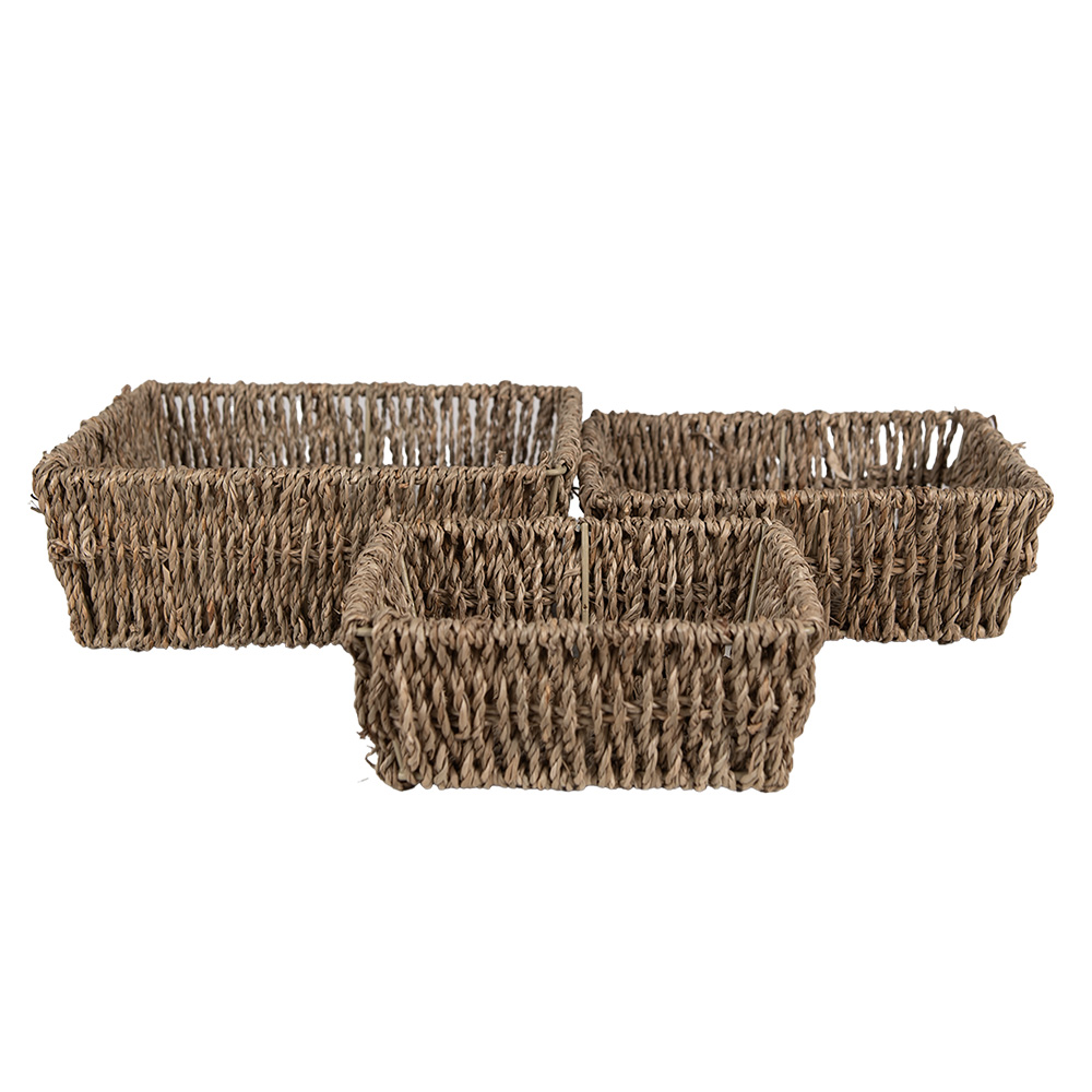 [65711] Cesti Portaoggetti (set di 3) Marrone 23x23x8 / 21x21x7 / 17x17x6 cm
