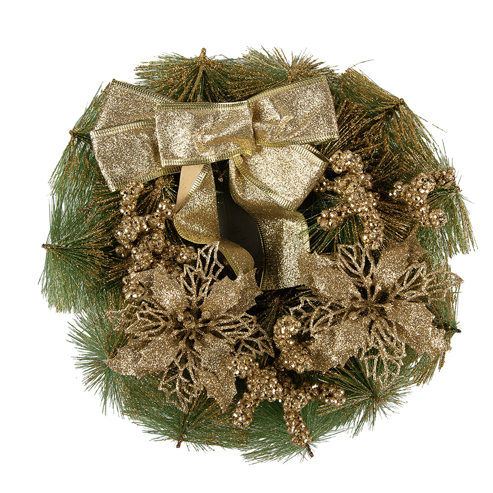 [65771] Weihnachtsdeko Kranz Goldfarbig Grün Ø 30x7 cm