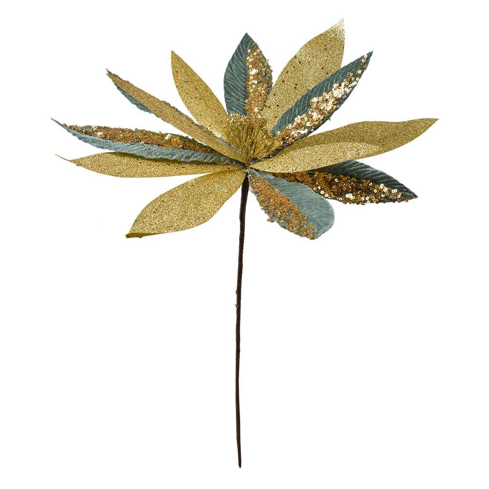 [65839] Weihnachtsdeko Blume Grün Goldfarbig Ø 40x47 cm