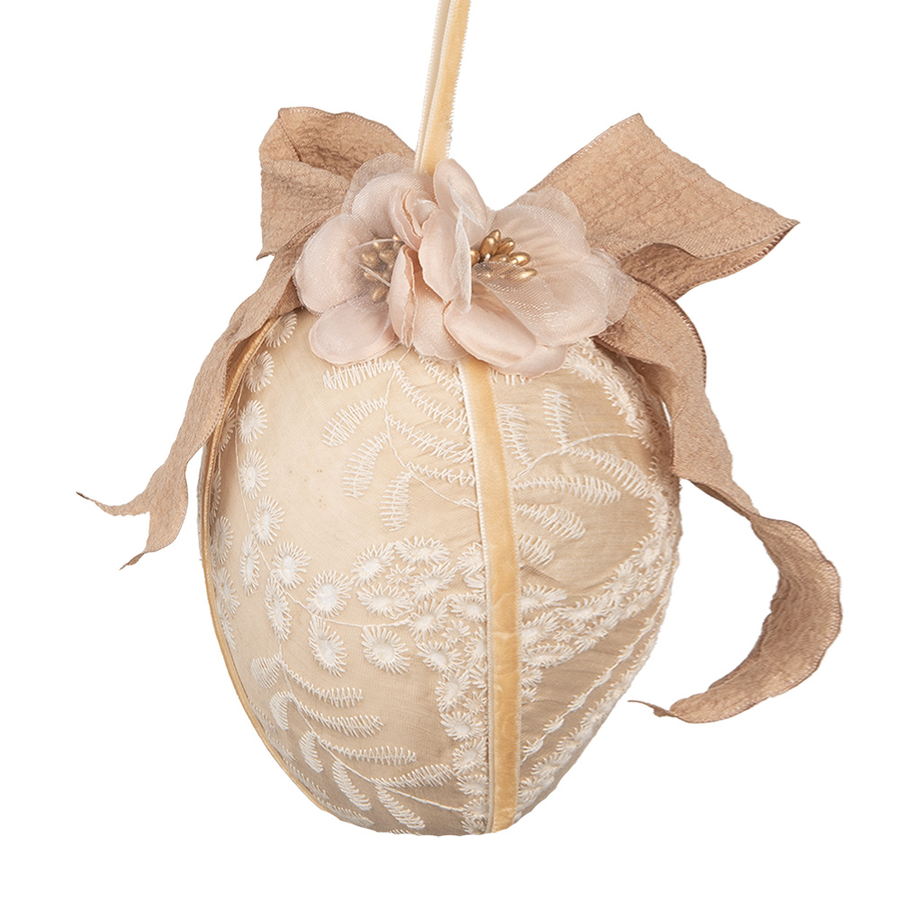 [65952] Ciondolo Decorativo Uovo Beige Bianco Ø 11x17 cm