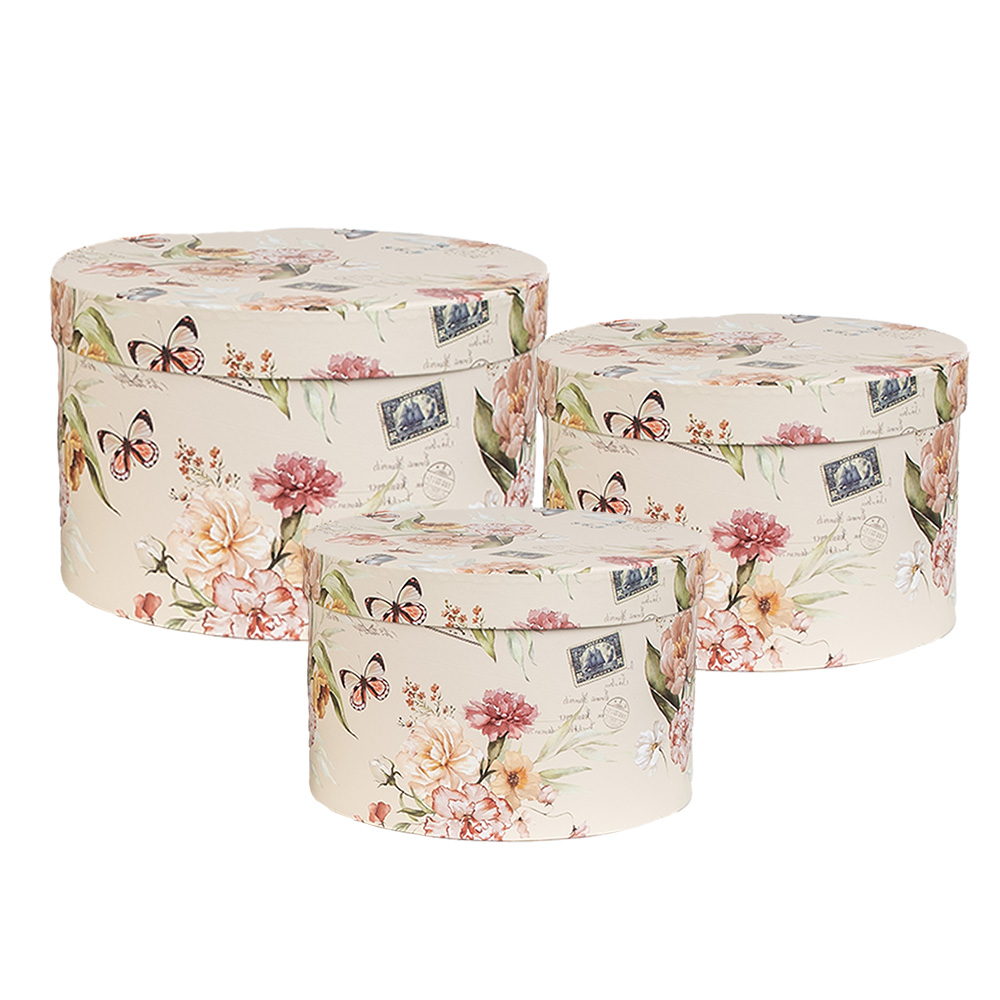 [66005] Hat Box Set of 3 Beige Ø 24x16 / Ø 22x15 / Ø 21x13 cm