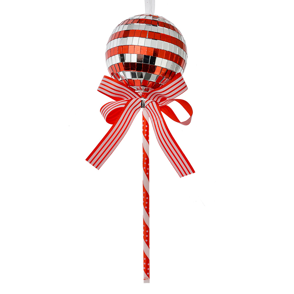 [66115R] Decorazione Natalizia Pendente Lecca lecca Rosso Color argento Ø 9x25 cm