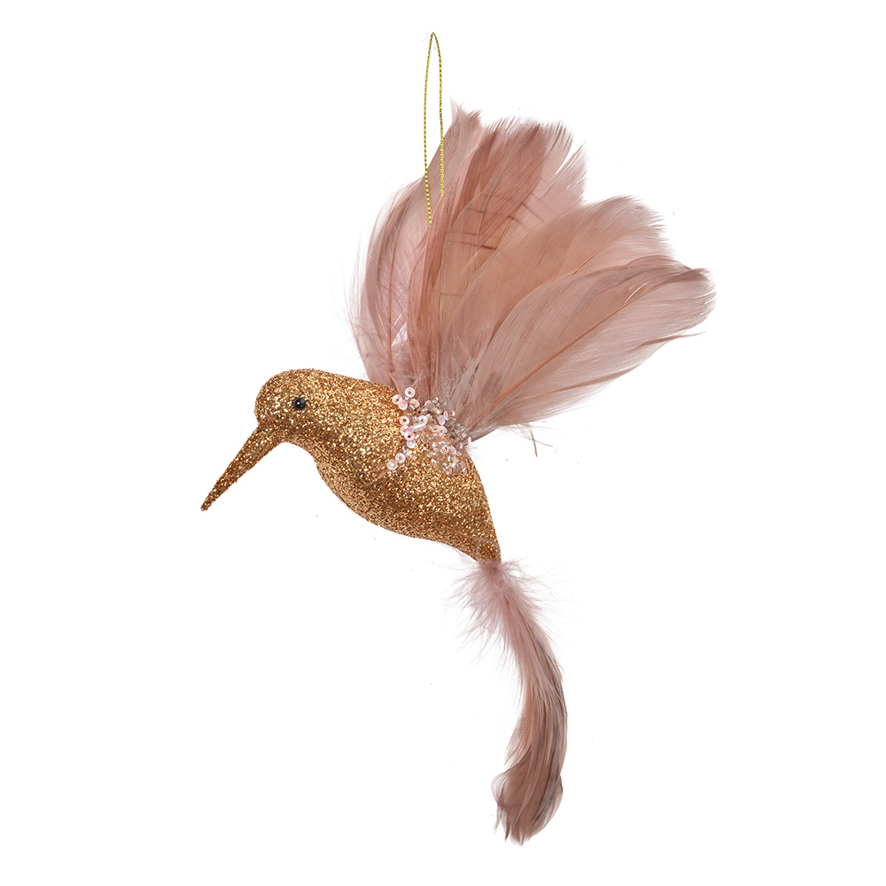 [66142] Weihnachtsdeko Anhänger Vogel Rosa Goldfarbig 22x5x15 cm