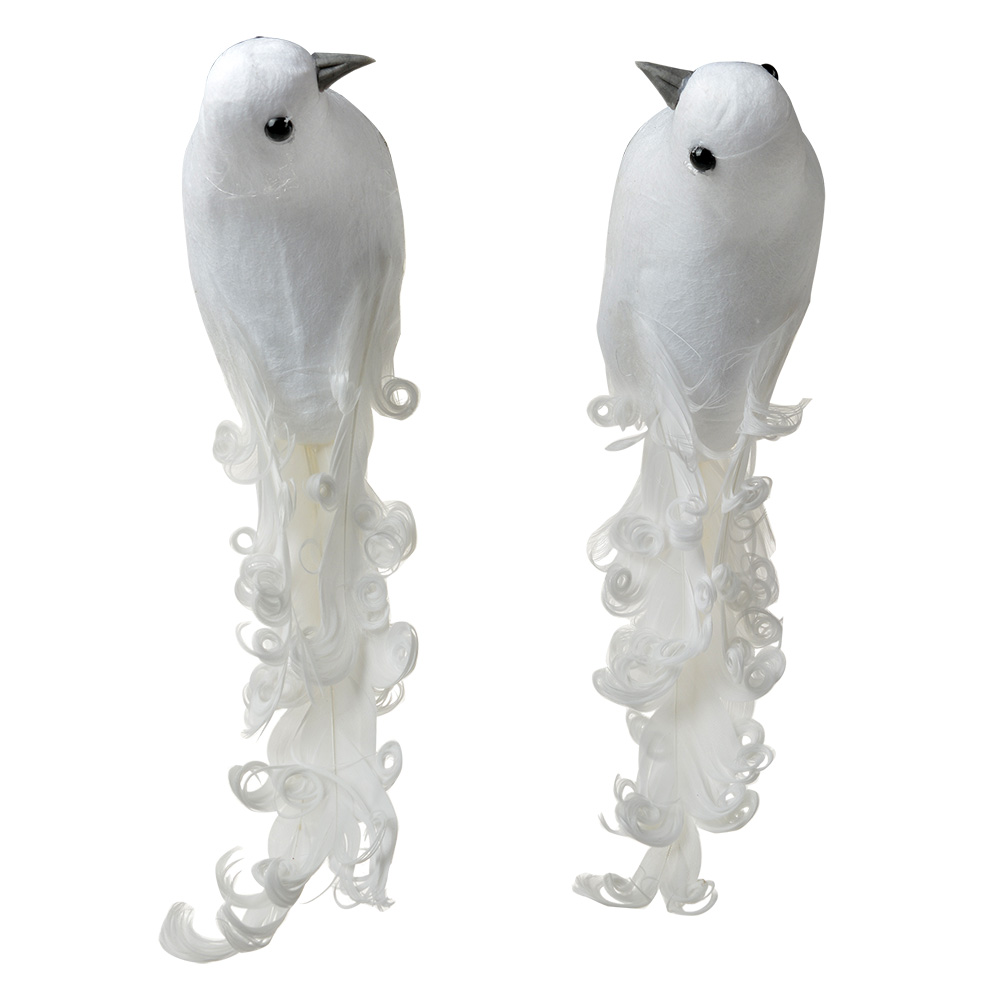 [66144] Décoration Oiseau  (Set de 2) Blanc 19x9x10 cm