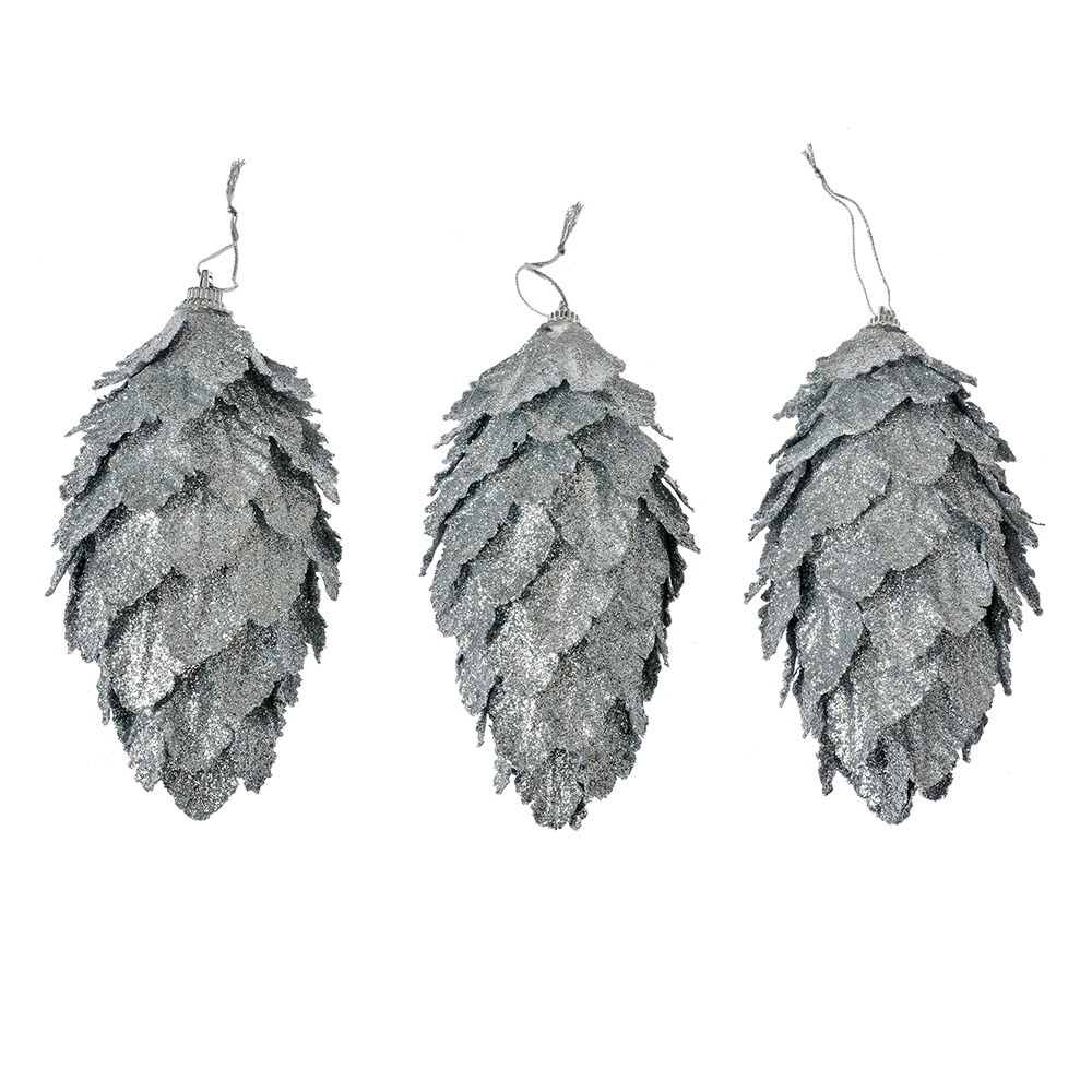 [66173ZI] Weihnachtsdeko Blume (set 3) Silberfarbig Ø 7x13 cm